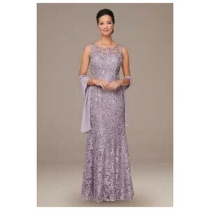 Alex Evenings Embroidered Mesh Illusion Gown with Matching Shawl Wisteria 12